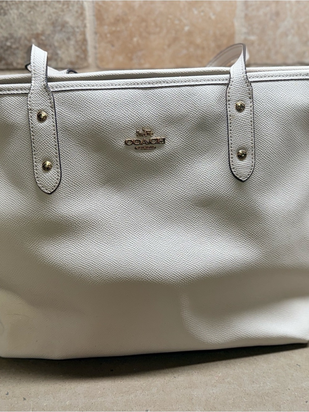 COACH Cream Leather Tote Bag with Gold Hardware